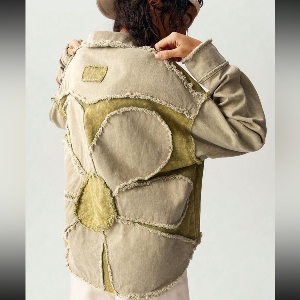 🌻HP⭐️ Flower jacket green floral distressed pocket mineral washed denim style - Picture 5 of 6
